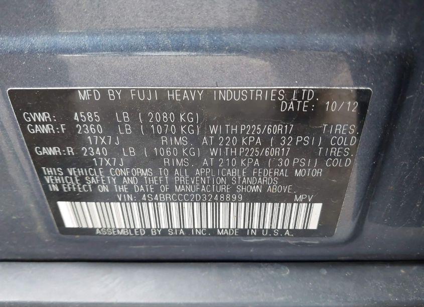 Photo 9 of 2013 Subaru Outback 2.5I PREMIUM (VIN 4S4BRCCC2D3248899)