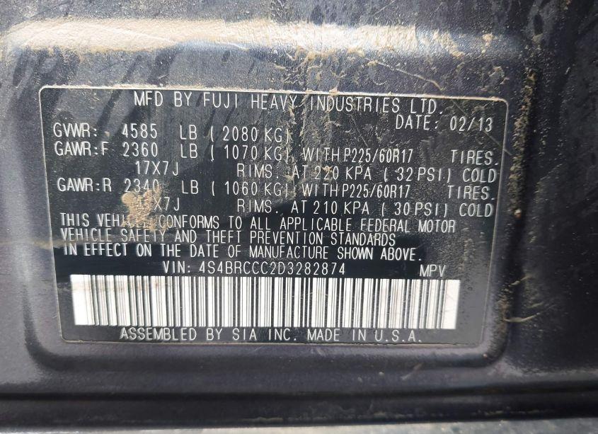 Photo 9 of 2013 Subaru Outback 2.5I PREMIUM (VIN 4S4BRCCC2D3282874)