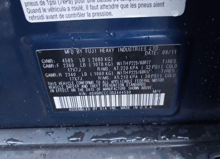 Photo 9 of 2011 Subaru Outback 2.5I PREMIUM (VIN 4S4BRCCC3B3444590)