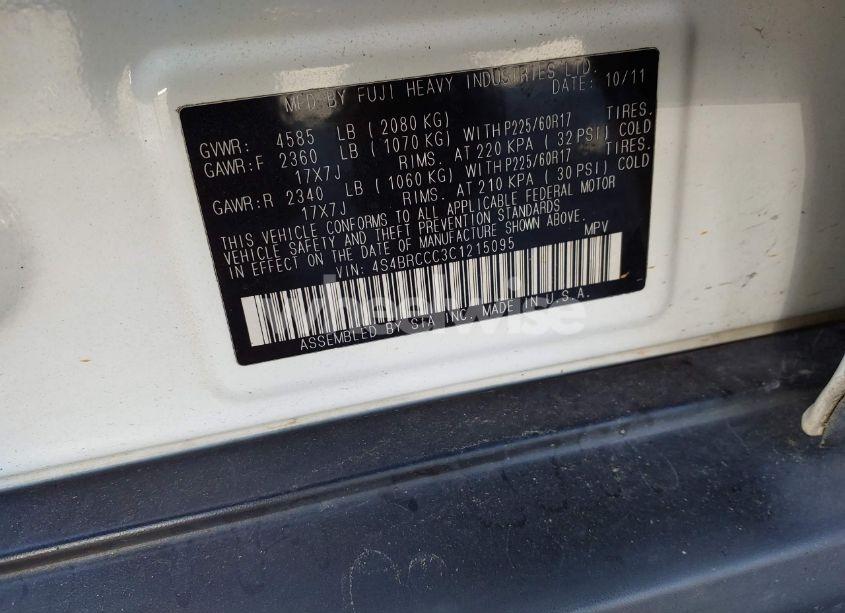 Photo 9 of 2012 Subaru Outback 2.5I PREMIUM (VIN 4S4BRCCC3C1215095)