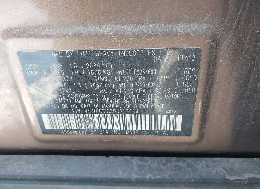 Photo 9 of 2013 Subaru Outback 2.5I PREMIUM (VIN 4S4BRCCC3D3252654)