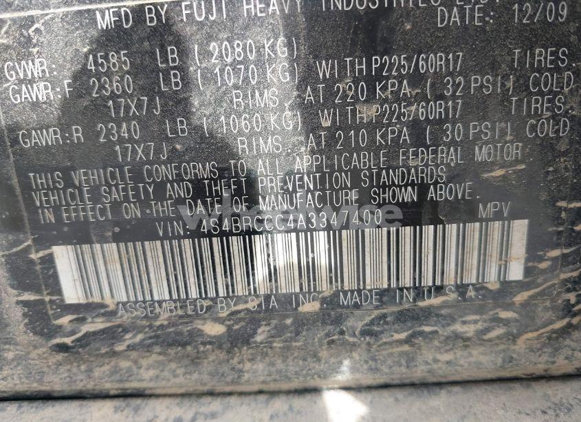 Photo 9 of 2010 Subaru Outback 2.5I PREMIUM (VIN 4S4BRCCC4A3347400)