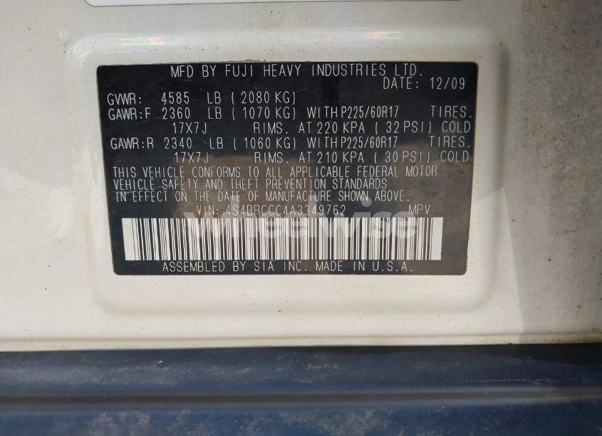 Photo 9 of 2010 Subaru Outback 2.5I PREMIUM (VIN 4S4BRCCC4A3349762)