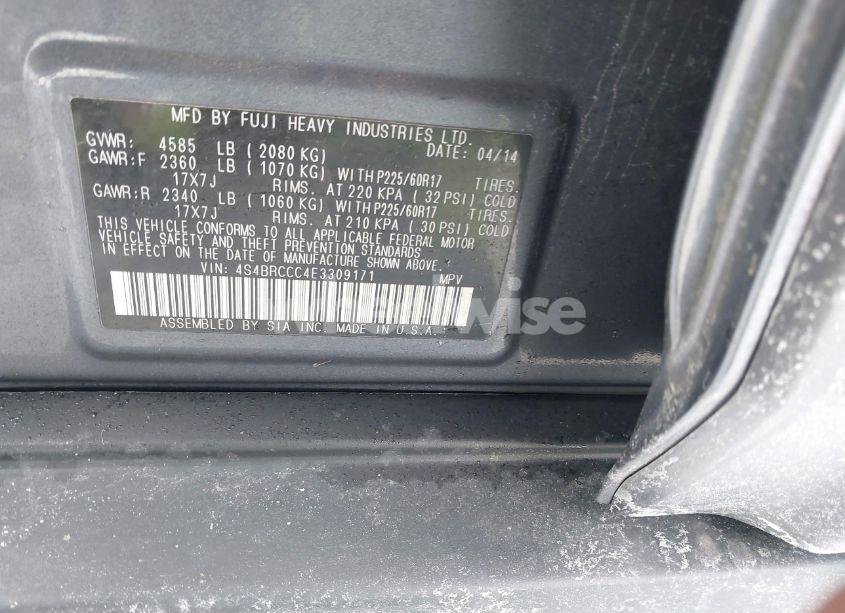 Photo 9 of 2014 Subaru Outback 2.5I PREMIUM (VIN 4S4BRCCC4E3309171)