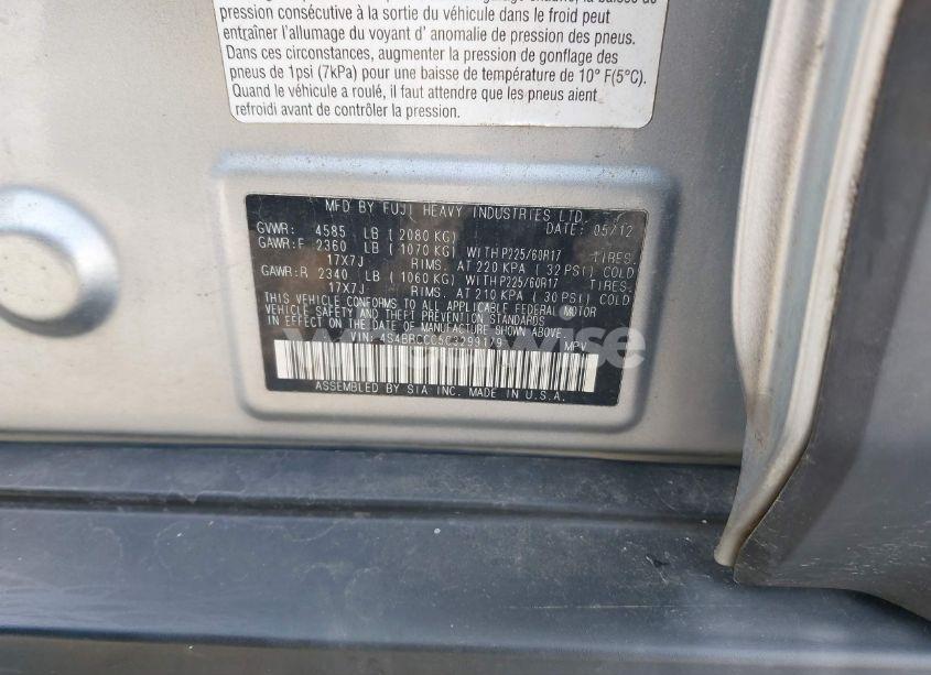 Photo 9 of 2012 Subaru Outback 2.5I PREMIUM (VIN 4S4BRCCC5C3299179)