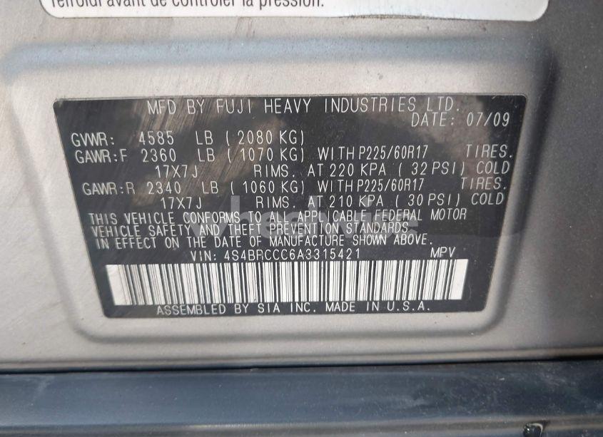 Photo 9 of 2010 Subaru Outback 2.5I PREMIUM (VIN 4S4BRCCC6A3315421)