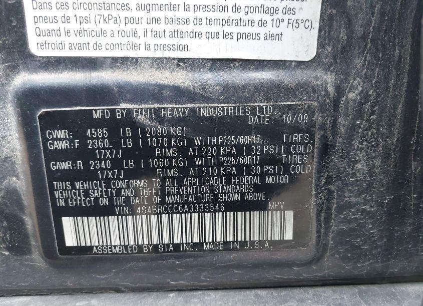 Photo 9 of 2010 Subaru Outback 2.5I PREMIUM (VIN 4S4BRCCC6A3333546)