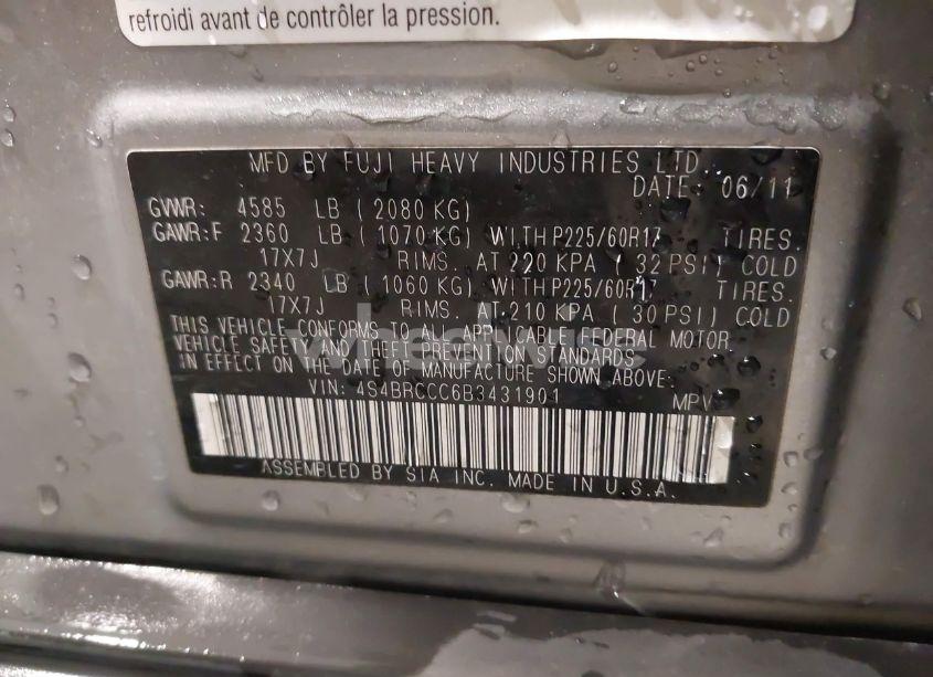 Photo 9 of 2011 Subaru Outback 2.5I PREMIUM (VIN 4S4BRCCC6B3431901)