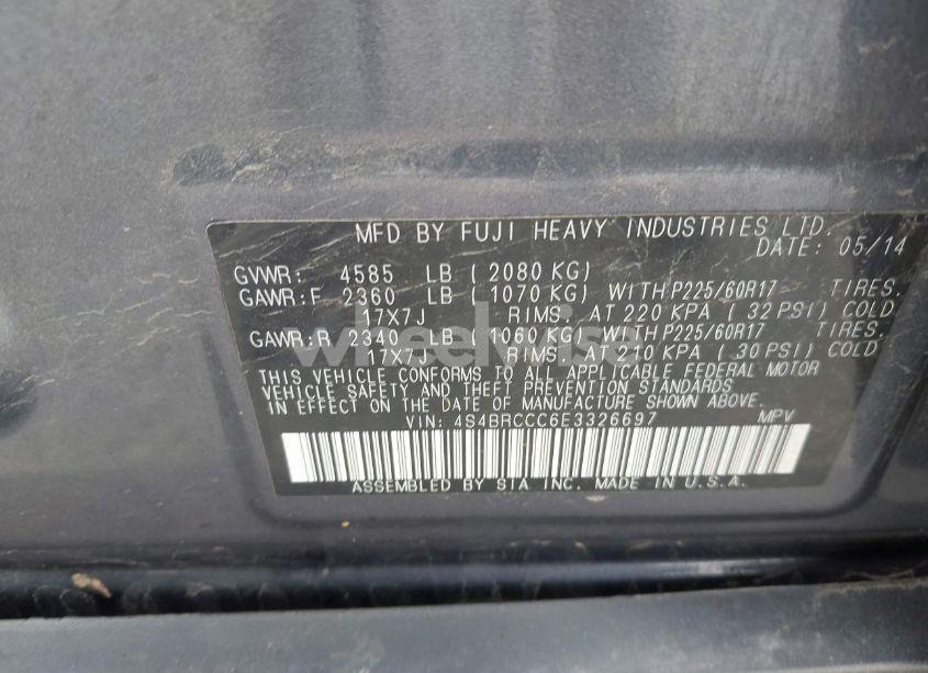 Photo 9 of 2014 Subaru Outback 2.5I PREMIUM (VIN 4S4BRCCC6E3326697)