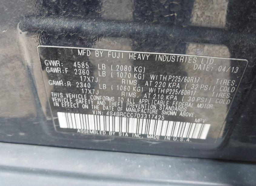 Photo 9 of 2013 Subaru Outback 2.5I PREMIUM (VIN 4S4BRCCC7D3317425)