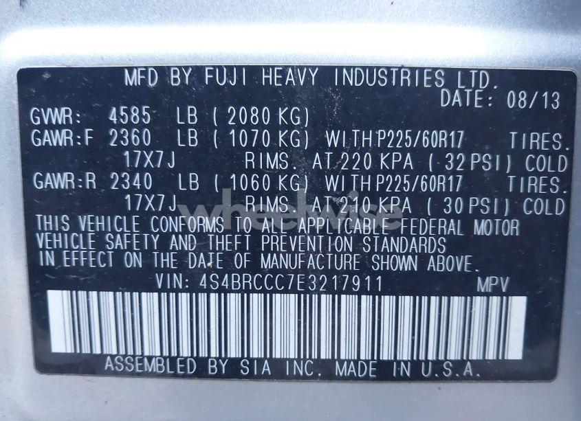 Photo 9 of 2014 Subaru Outback 2.5I PREMIUM (VIN 4S4BRCCC7E3217911)