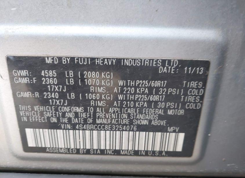 Photo 9 of 2014 Subaru Outback 2.5I PREMIUM (VIN 4S4BRCCC8E3254076)