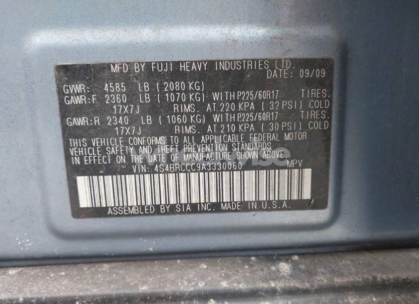 Photo 9 of 2010 Subaru Outback 2.5I PREMIUM (VIN 4S4BRCCC9A3330060)