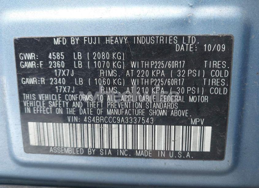 Photo 9 of 2010 Subaru Outback 2.5I PREMIUM (VIN 4S4BRCCC9A3337543)