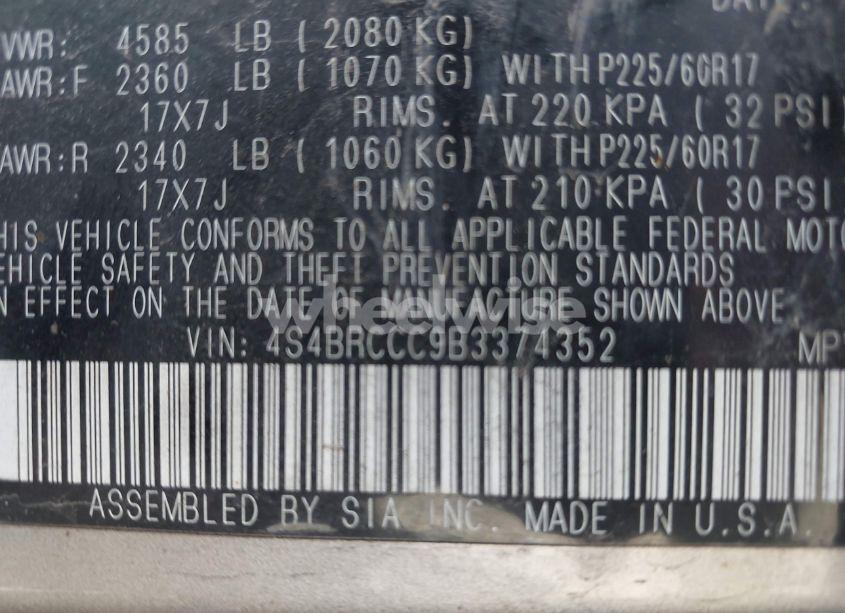 Photo 9 of 2011 Subaru Outback 2.5I PREMIUM (VIN 4S4BRCCC9B3374352)