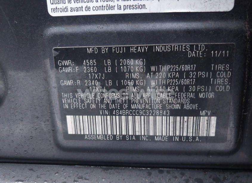 Photo 9 of 2012 Subaru Outback 2.5I PREMIUM (VIN 4S4BRCCC9C3228843)