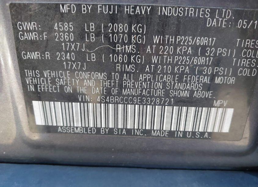 Photo 9 of 2014 Subaru Outback 2.5I PREMIUM (VIN 4S4BRCCC9E3328721)