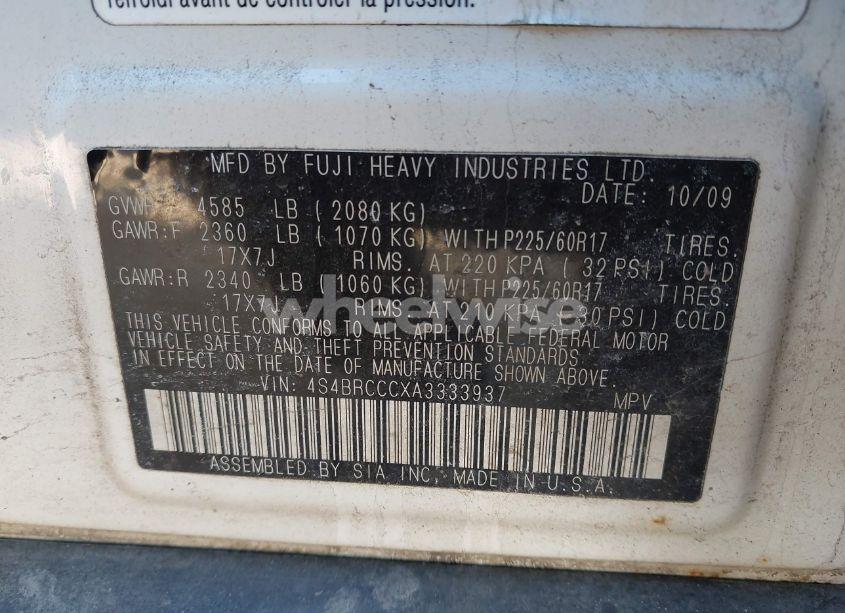 Photo 9 of 2010 Subaru Outback 2.5I PREMIUM (VIN 4S4BRCCCXA3333937)