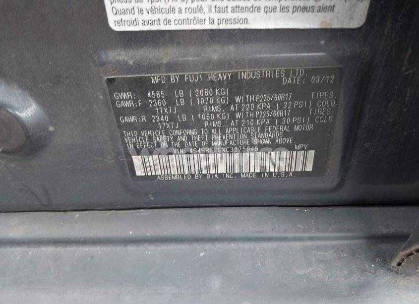 Photo 9 of 2012 Subaru Outback 2.5I PREMIUM (VIN 4S4BRCCCXC3275945)