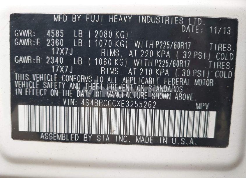 Photo 9 of 2014 Subaru Outback 2.5I PREMIUM (VIN 4S4BRCCCXE3255262)