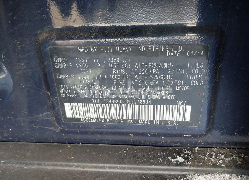 Photo 9 of 2014 Subaru Outback 2.5I PREMIUM (VIN 4S4BRCDC3E3278994)