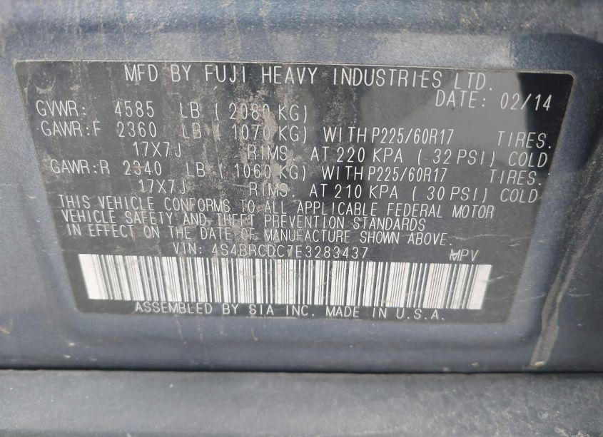 Photo 9 of 2014 Subaru Outback 2.5I PREMIUM (VIN 4S4BRCDC7E3283437)