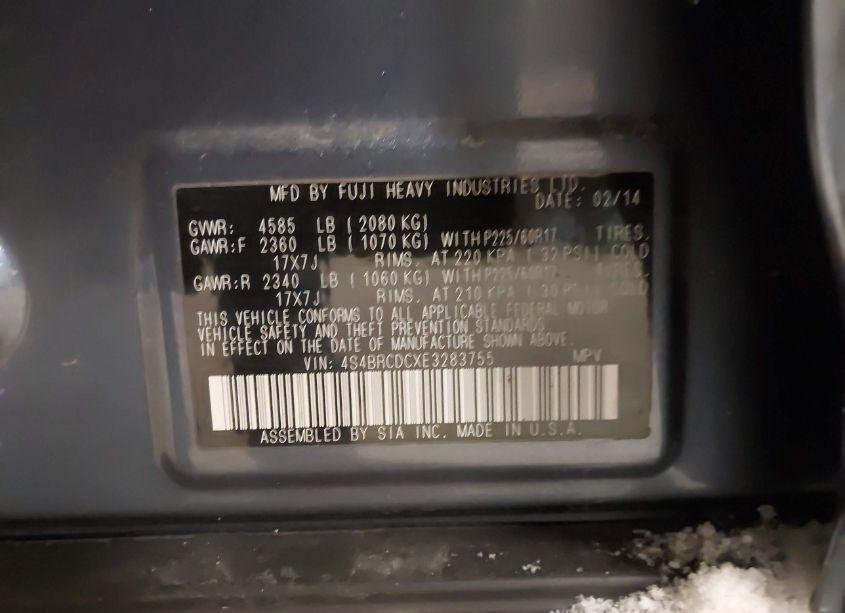 Photo 9 of 2014 Subaru Outback 2.5I PREMIUM (VIN 4S4BRCDCXE3283755)