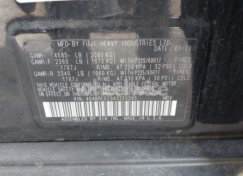 Photo 9 of 2010 Subaru Outback 2.5I PREMIUM (VIN 4S4BRCEC0A3325245)