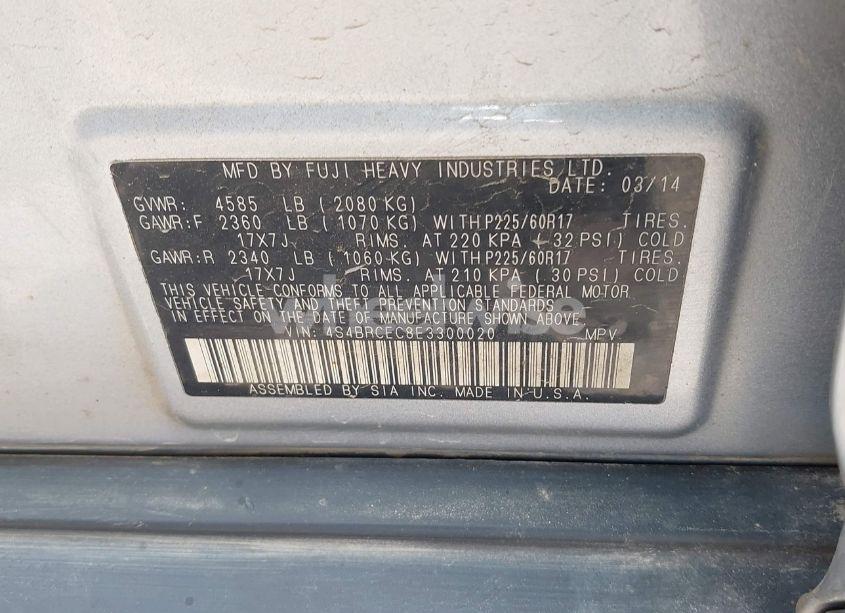 Photo 9 of 2014 Subaru Outback 2.5I PREMIUM (VIN 4S4BRCEC8E3300020)