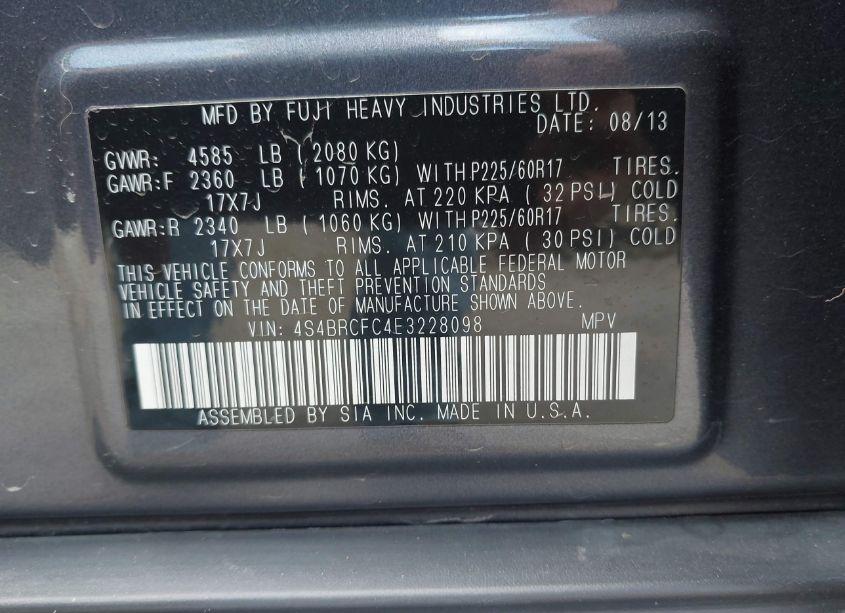 Photo 9 of 2014 Subaru Outback 2.5I PREMIUM (VIN 4S4BRCFC4E3228098)