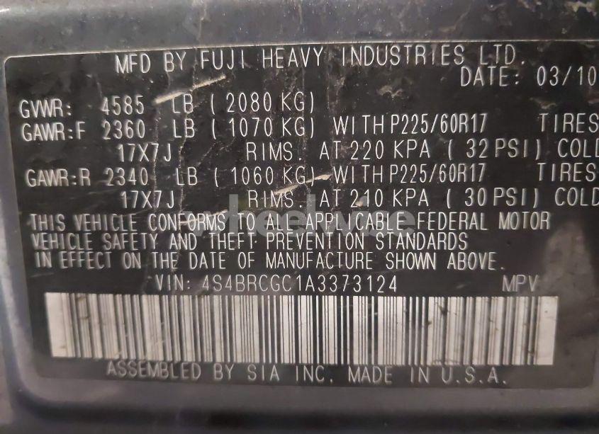 Photo 9 of 2010 Subaru Outback 2.5I PREMIUM (VIN 4S4BRCGC1A3373124)