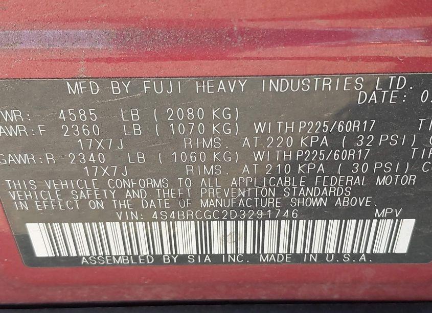 Photo 9 of 2013 Subaru Outback 2.5I PREMIUM (VIN 4S4BRCGC2D3291746)