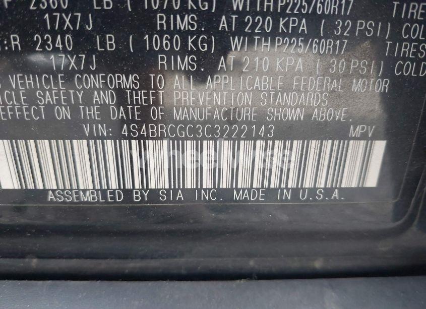 Photo 9 of 2012 Subaru Outback 2.5I PREMIUM (VIN 4S4BRCGC3C3222143)