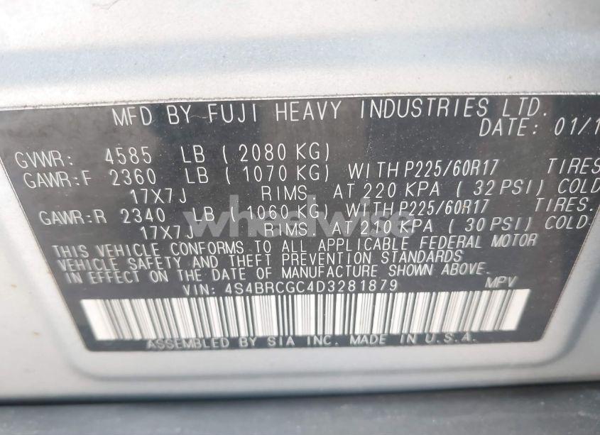 Photo 9 of 2013 Subaru Outback 2.5I PREMIUM (VIN 4S4BRCGC4D3281879)