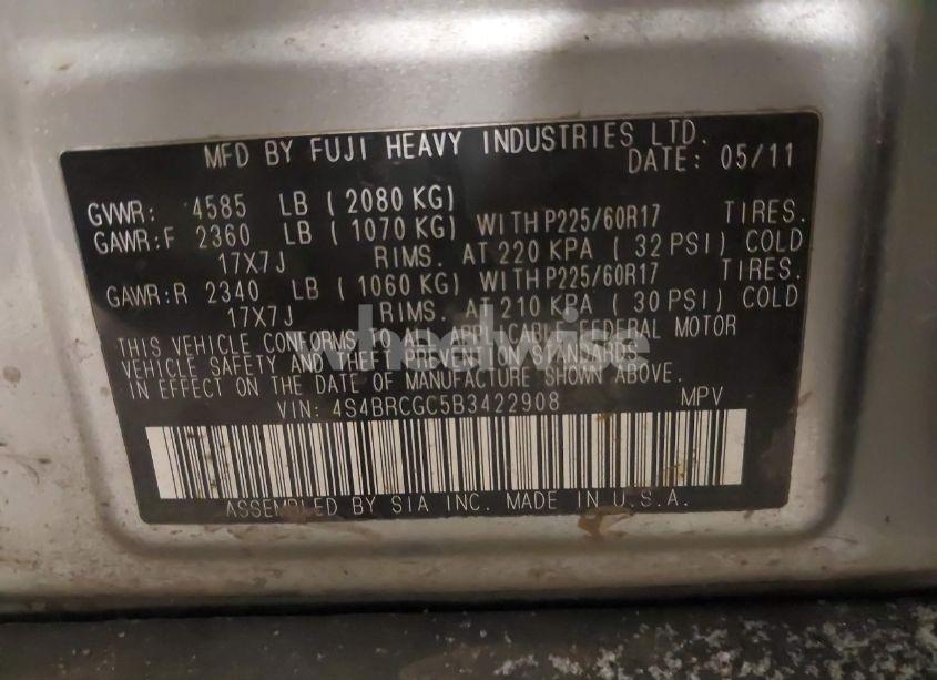 Photo 9 of 2011 Subaru Outback 2.5I PREMIUM (VIN 4S4BRCGC5B3422908)