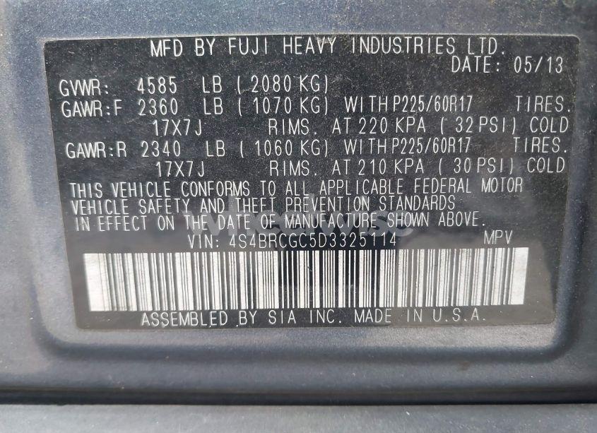 Photo 9 of 2013 Subaru Outback 2.5I PREMIUM (VIN 4S4BRCGC5D3325114)