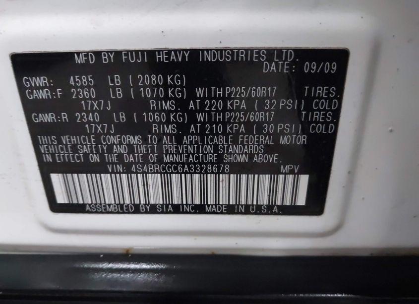 Photo 9 of 2010 Subaru Outback 2.5I PREMIUM (VIN 4S4BRCGC6A3328678)