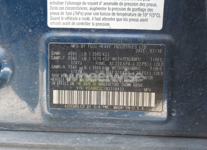 Photo 9 of 2011 Subaru Outback 2.5I PREMIUM (VIN 4S4BRCGC7B3328433)