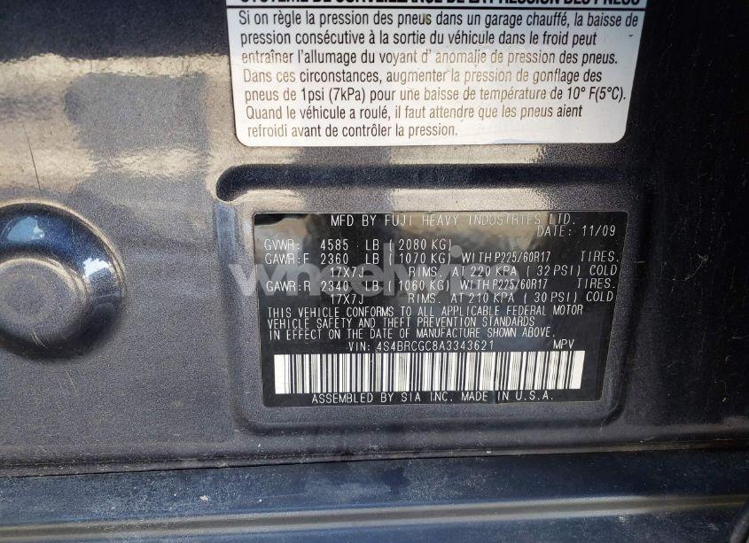 Photo 9 of 2010 Subaru Outback 2.5I PREMIUM (VIN 4S4BRCGC8A3343621)