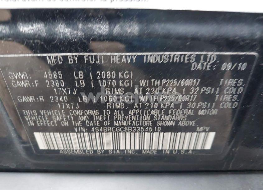 Photo 9 of 2011 Subaru Outback 2.5I PREMIUM (VIN 4S4BRCGC8B3354510)