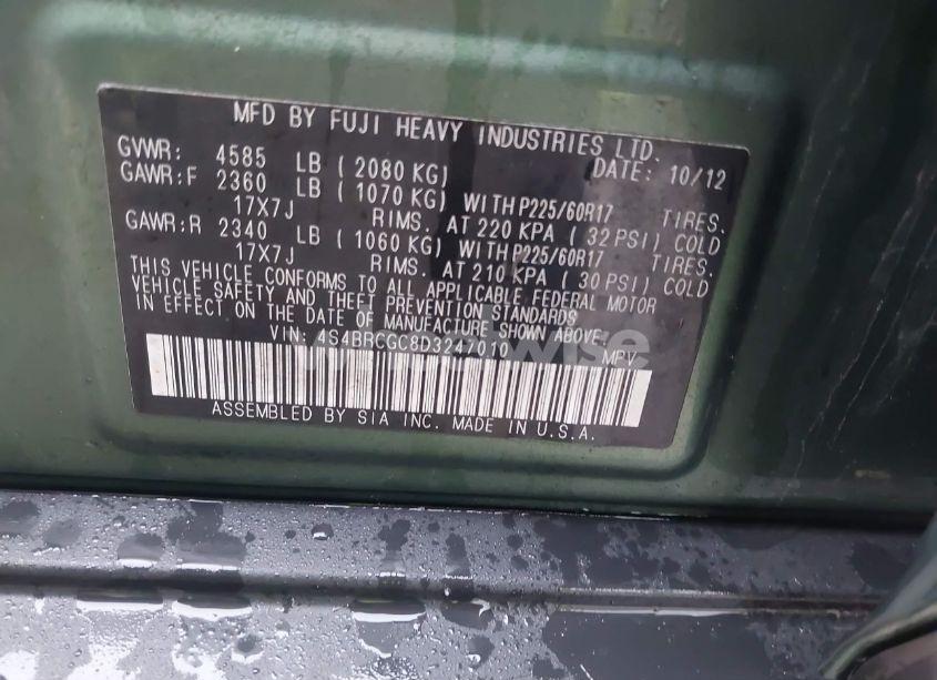 Photo 9 of 2013 Subaru Outback 2.5I PREMIUM (VIN 4S4BRCGC8D3247010)