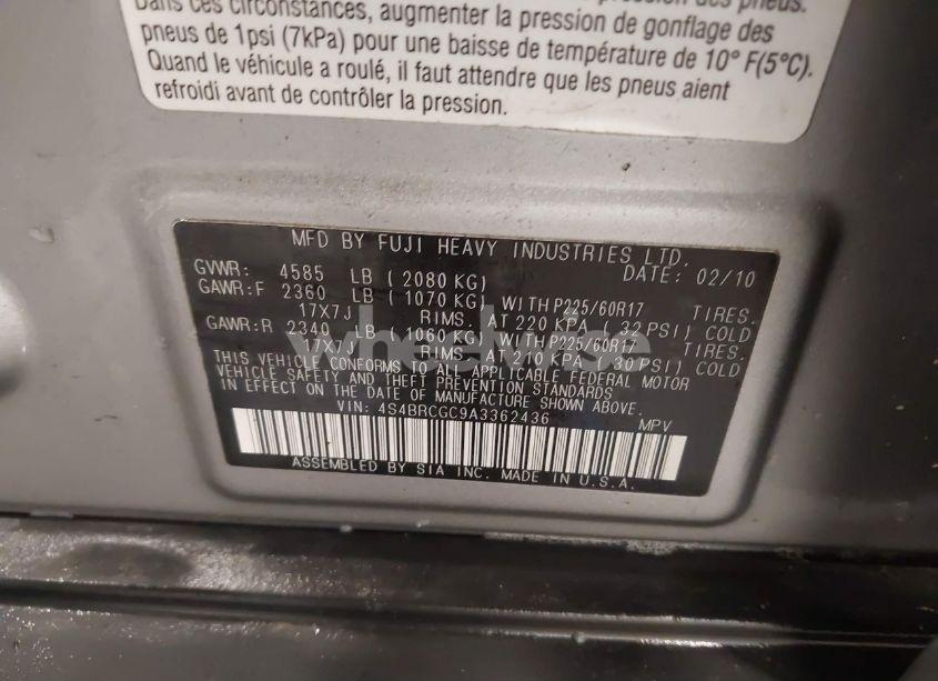 Photo 9 of 2010 Subaru Outback 2.5I PREMIUM (VIN 4S4BRCGC9A3362436)