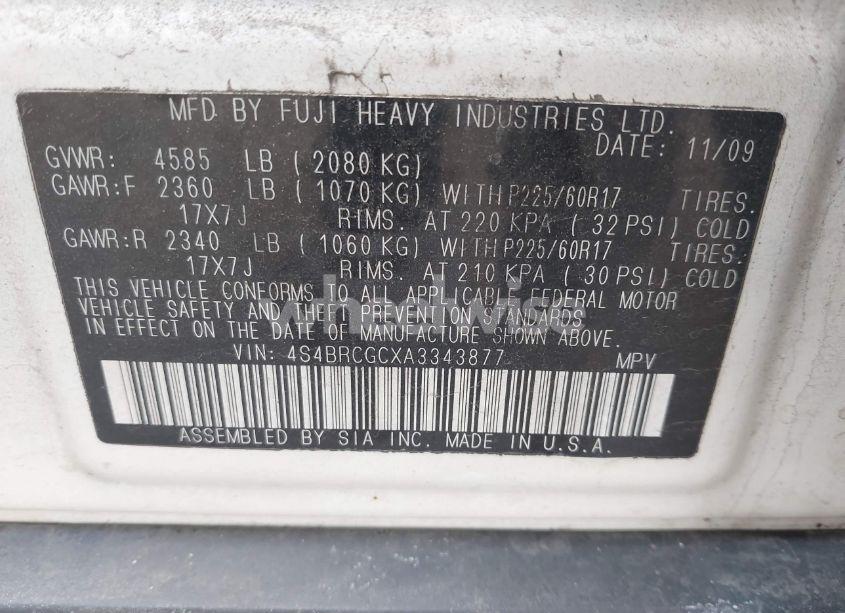 Photo 9 of 2010 Subaru Outback 2.5I PREMIUM (VIN 4S4BRCGCXA3343877)