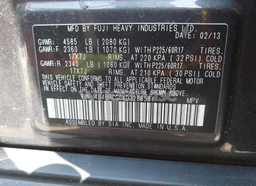 Photo 9 of 2013 Subaru Outback 2.5I PREMIUM (VIN 4S4BRCGCXD3286584)