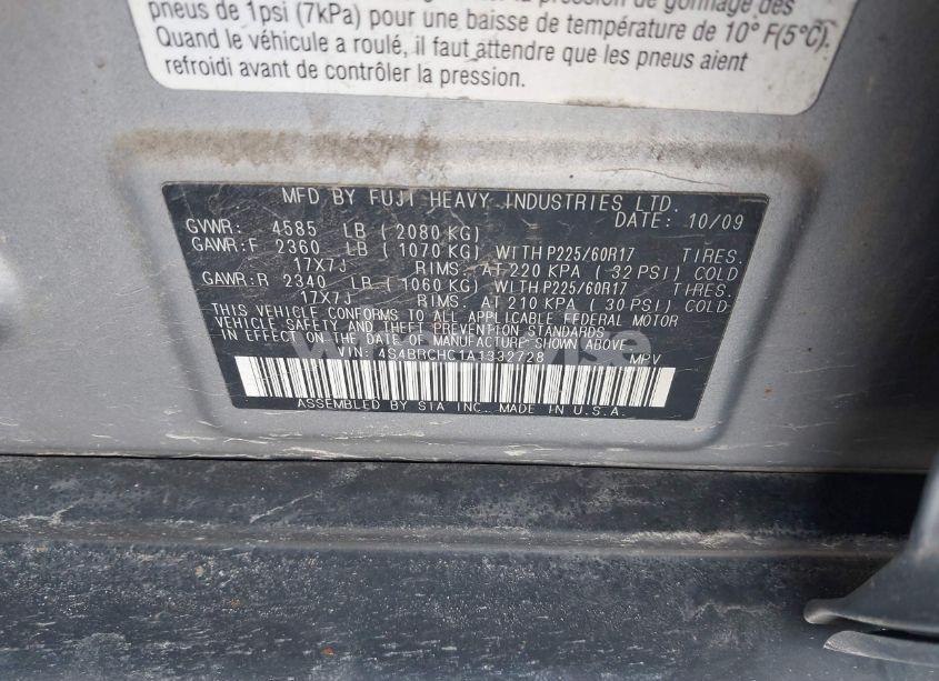 Photo 9 of 2010 Subaru Outback 2.5I PREMIUM (VIN 4S4BRCHC1A1332728)