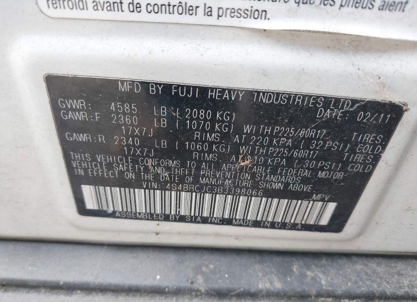 Photo 9 of 2011 Subaru Outback 2.5I LIMITED (VIN 4S4BRCJC3B3398066)