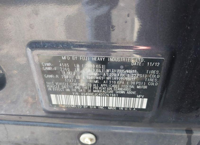 Photo 9 of 2013 Subaru Outback 2.5I LIMITED (VIN 4S4BRCJC4D3261981)