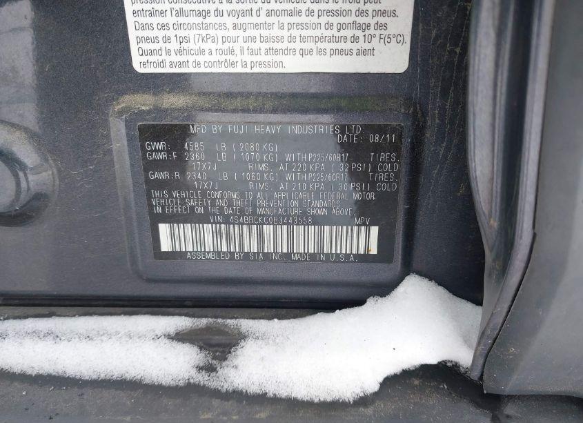 Photo 9 of 2011 Subaru Outback 2.5I LIMITED (VIN 4S4BRCKC0B3443558)