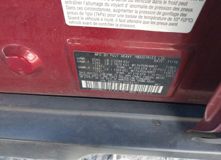 Photo 9 of 2011 Subaru Outback 2.5I LIMITED (VIN 4S4BRCKC1B3366151)