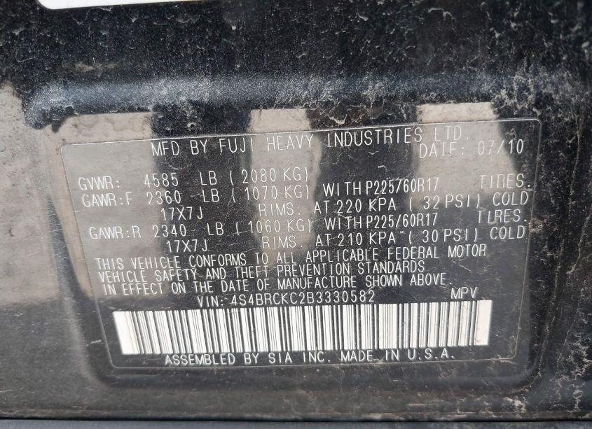 Photo 9 of 2011 Subaru Outback 2.5I LIMITED (VIN 4S4BRCKC2B3330582)